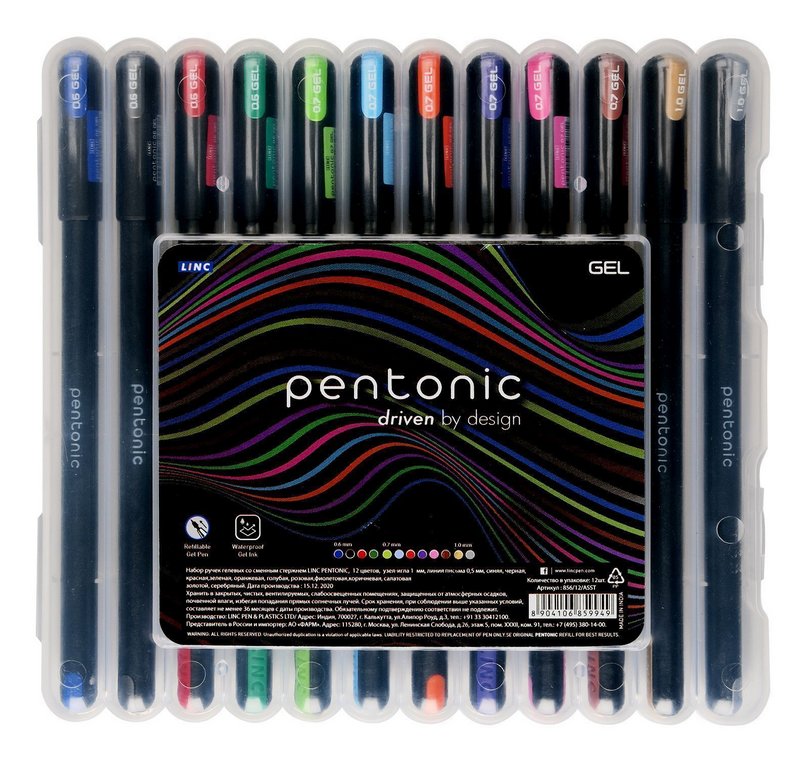 Набор гелевых ручек 12 шт. LINC PENTONIC 0,6; 0,7; 1 мм