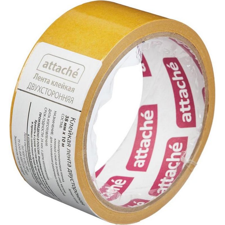 Скотч двухсторонний (полипроп. основа) 38 мм*10 м, Attache