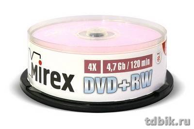 Диск DVD+RW cake box 25 шт/уп 4.7ГБ 16х Mirex