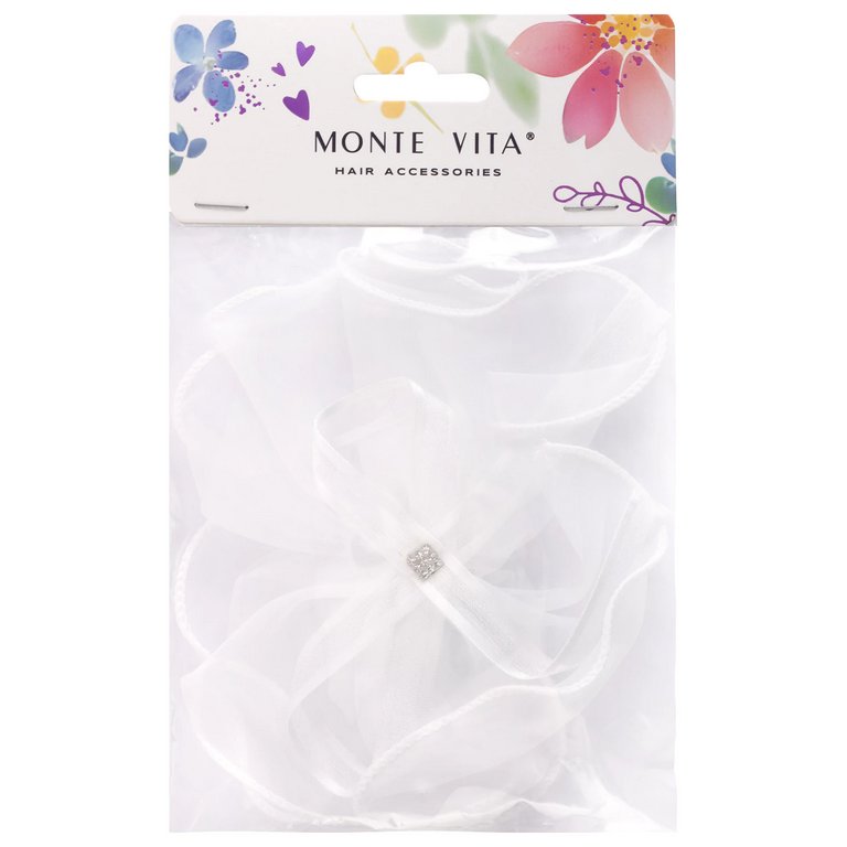 Бант для волос 8*10см, 10*12см, 8см на резинке,  1шт/уп, белый MONTE VITA