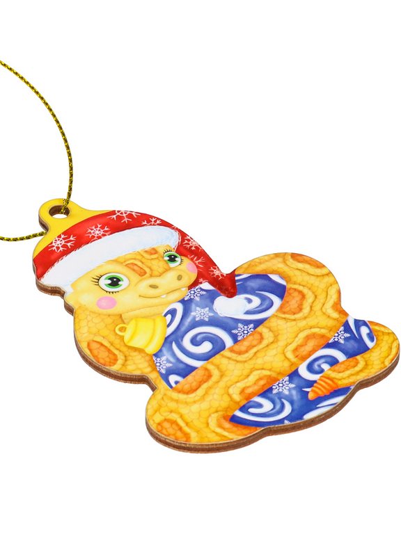 Украшение елочное из дерева "Змея на ёлочном шаре"