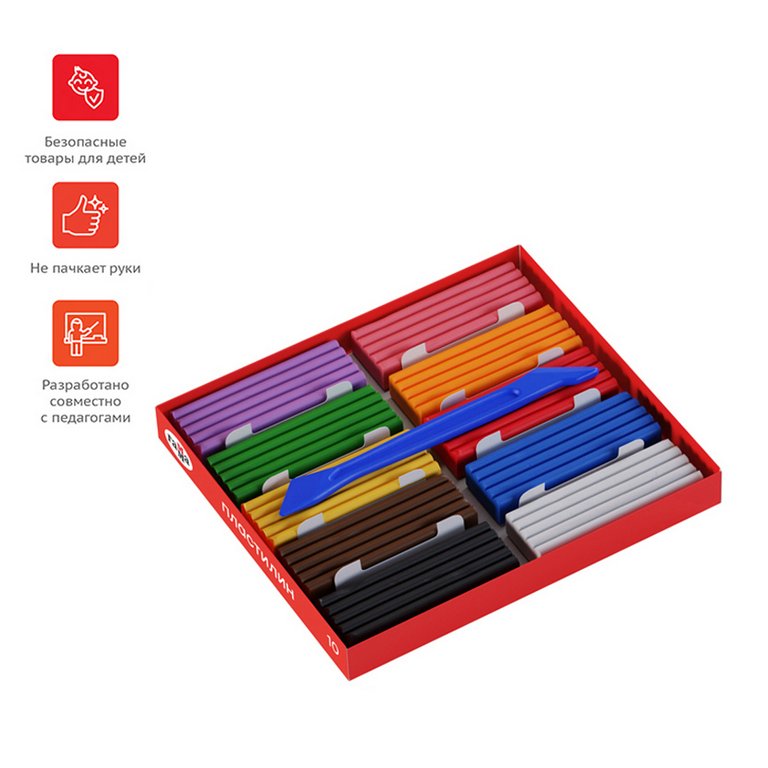 Пластилин 10 цв. 200 гр. Гамма "Мультики", со стеком, картон. упаковка