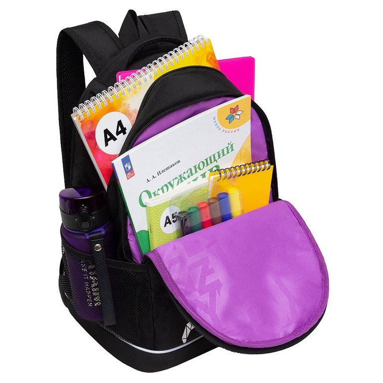 Рюкзак школьный для девочки Grizzly 28*38*18 см, черный