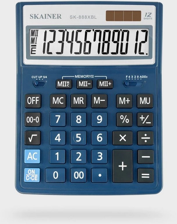 Калькулятор наст. Skainer SK-888XBL (12 разр., 2 питания, 155х204х34мм) синий