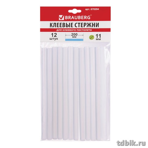 Клей для клеевого пистолета d=11мм, l=200мм (12шт/уп) Brauberg