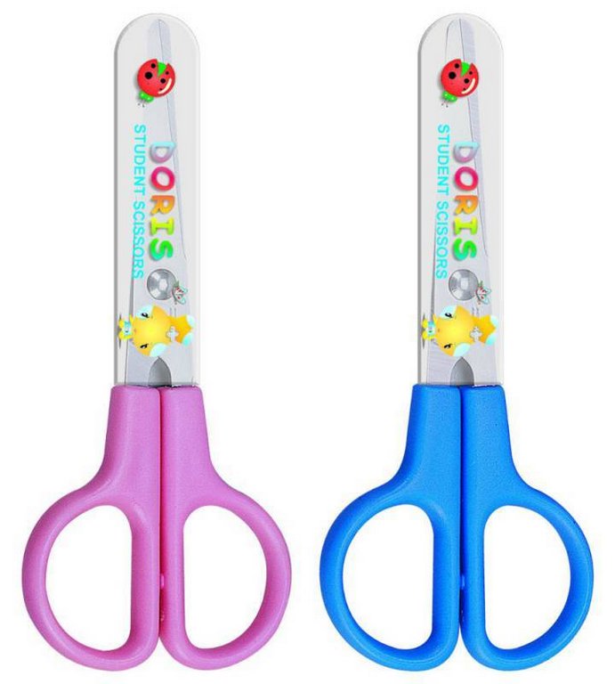 Ножницы 120 мм детские закругленные лезвия, с защитным чехлом Deli, 2 цвета
