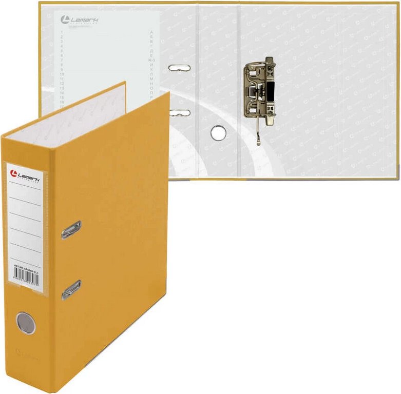 Папка-регистратор А4 80мм Lamark пл. карман на торце, метал. окантовка, желтая