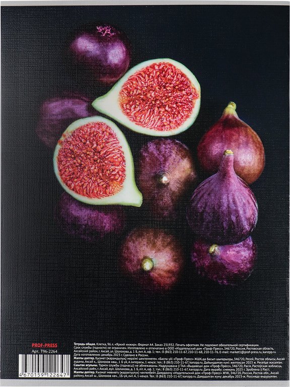 Тетрадь 96 лист кл. А4 на скрепке "ЯРКИЙ ИНЖИР" Проф-Пресс