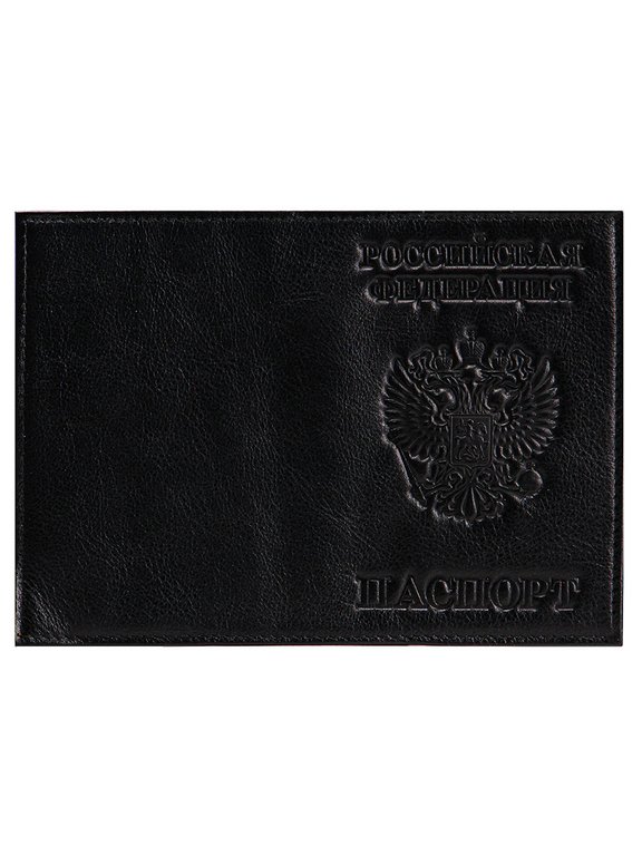 Обложка для паспорта MILAND "РОССИЯ-ПАСПОРТ-ГЕРБ" нат. кожа с тисн., цв. черный