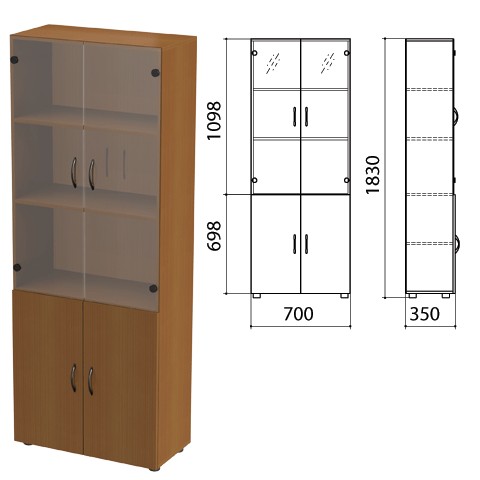 Шкаф для бумаг "Канц" закрытый со стеклом, 4 двери (700*350*1830 мм), цвет орех
