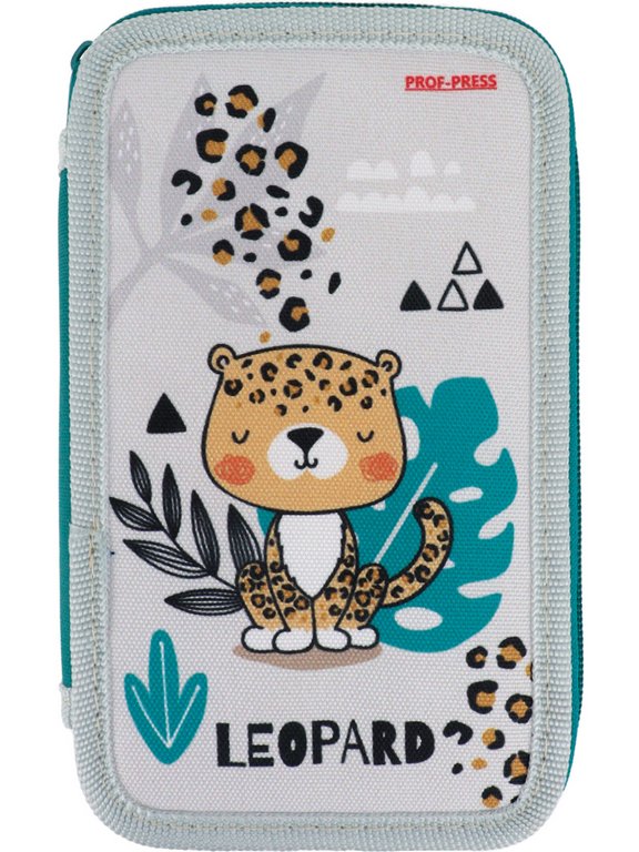 Пенал 3 отд. для девочки Prof-Press "Леопард мечтатель" 190*115 (ткань)