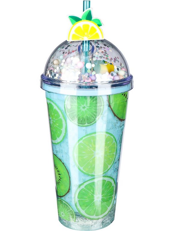 Стакан с трубочкой и крышкой 450мл "Вкус лета"