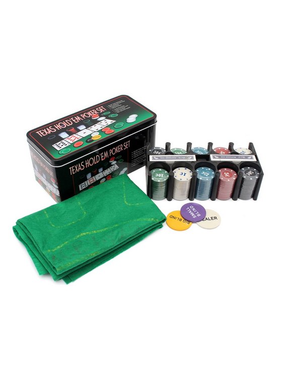 Набор для игры в покер в метал. коробке: 200 фишек +  2 колоды карт (картон), сукно