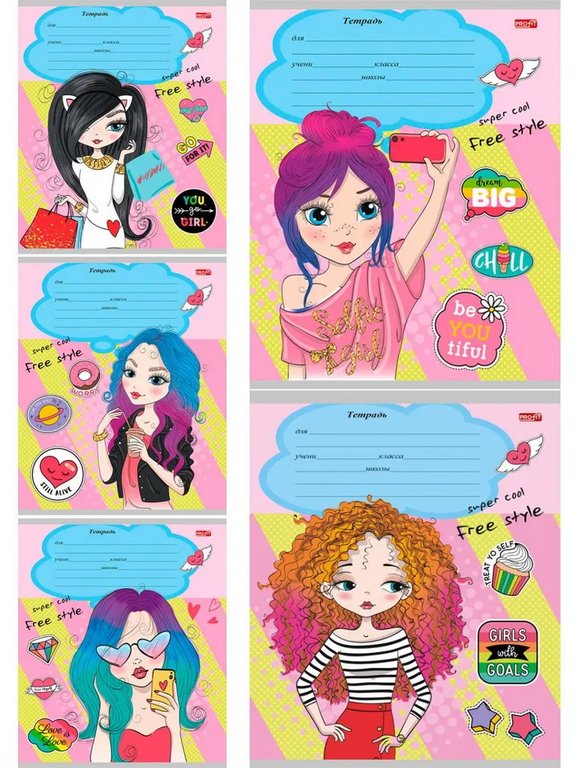 Тетрадь 18 лист кл. А5 "СОВРЕМЕННЫЕ КРАСАВИЦЫ" 5 видов, мелов. обл. Profit