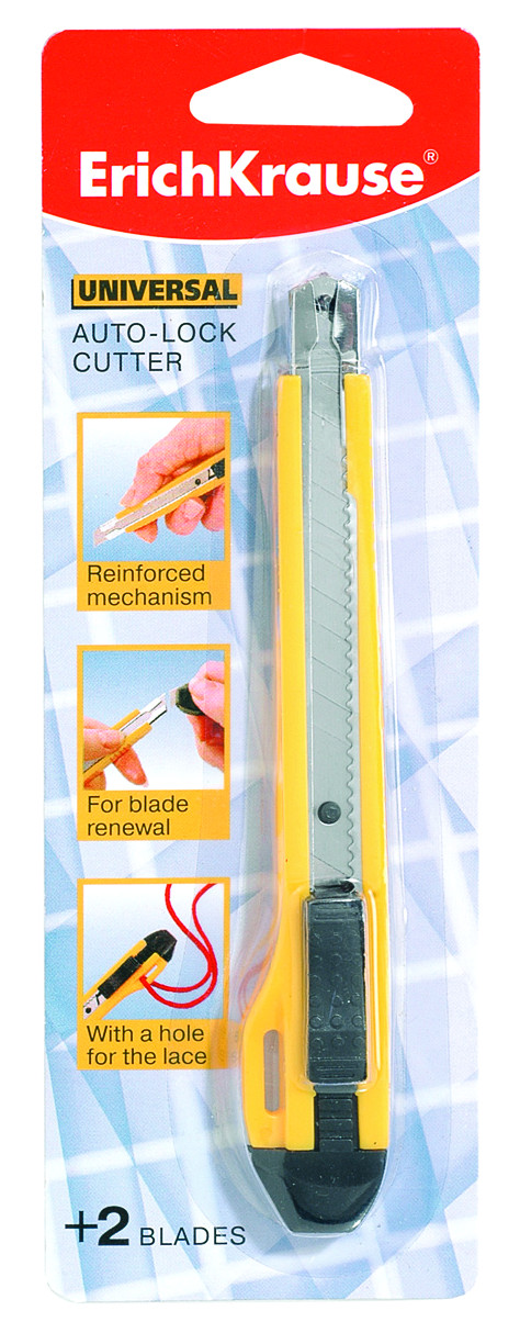 Нож канцеляр. шир. 0,9 см, метал. направ. 2 запасных лезвия Erich Krause Universal auto-lock
