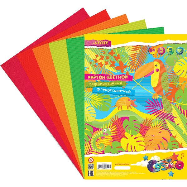 Набор цв. картона гофрированного, флюоресц. А4 5 лист 5 цв. deVENTE, 180 г/м