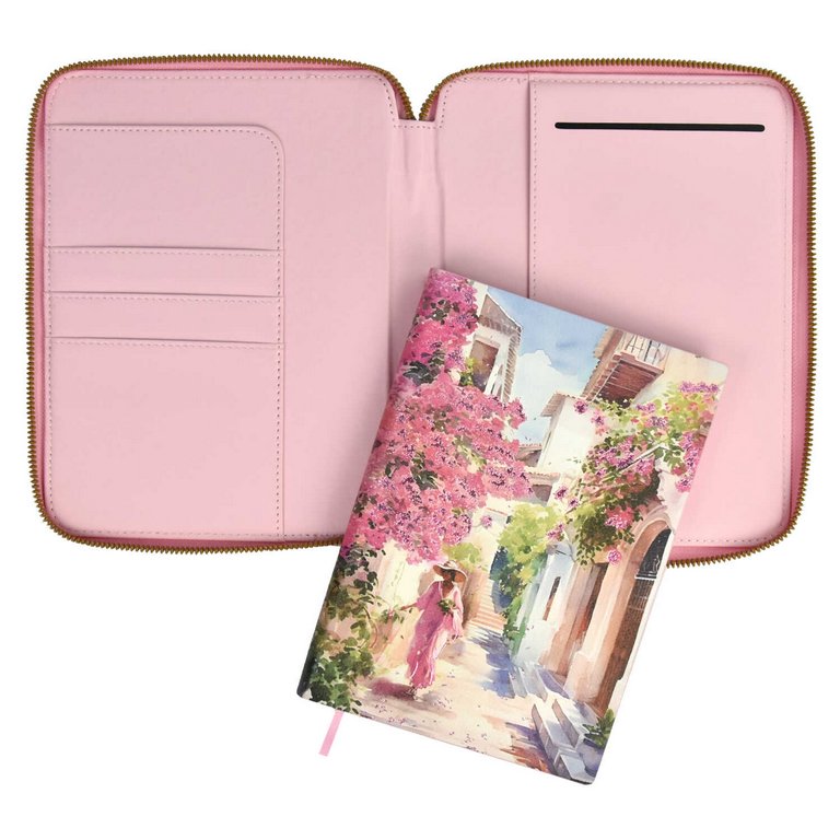 Ежедневник-органайзер без дат А5+ 120л. Escalada "Наппа Девушка с цветвми" кожзам тв. обл. на молнии