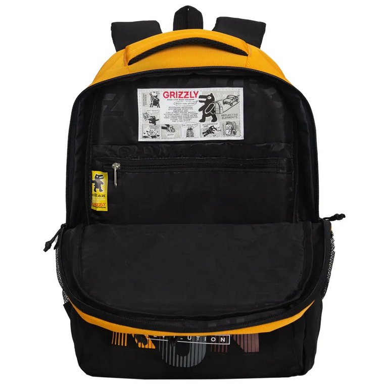Рюкзак молодежный мужской Grizzly 45*32*23 см., черный/желтый