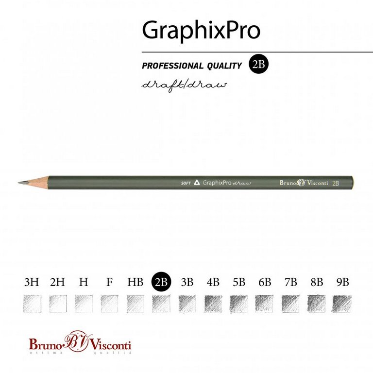 Карандаш ч/г  2В трехгранный Bruno Visconti "GraphixPro"