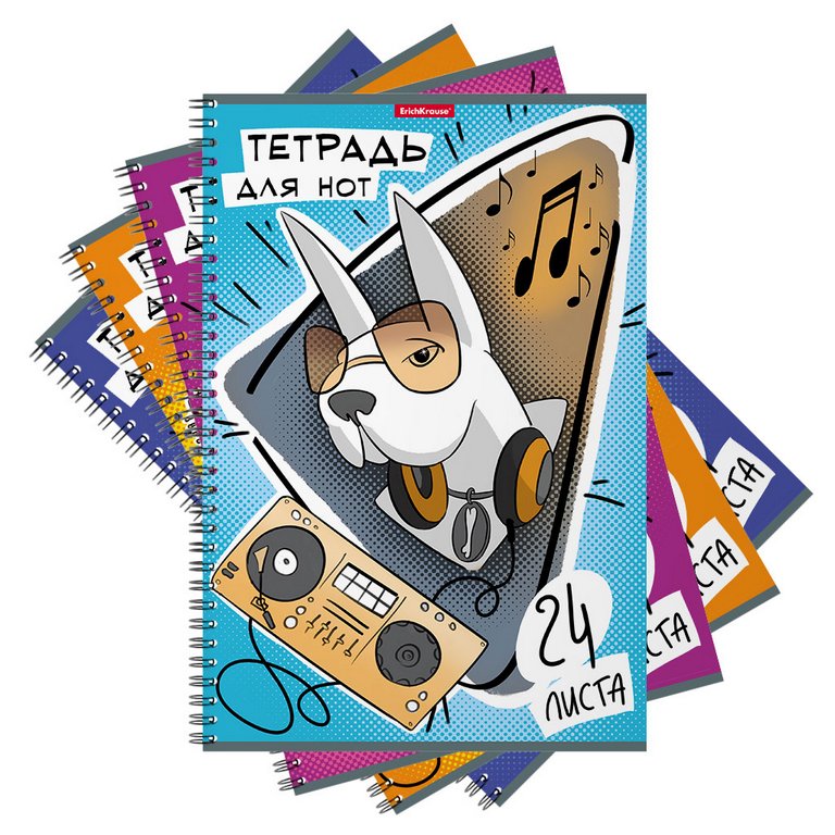 Тетрадь для нот 24 л., А4 на спирали "POP-Dogs" вертикальная
