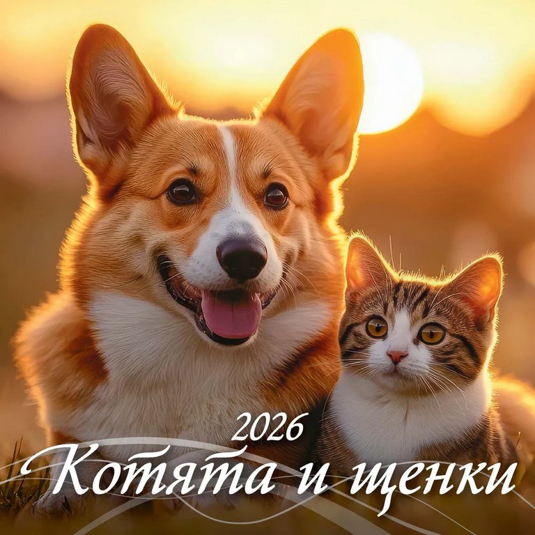 Календарь 2026г. настенный перекидной  "Котята и щенки" на скрепке 28,5*28,5 см