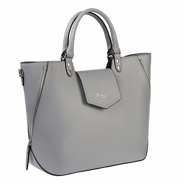 Сумка женская Dr.Koffer 36х30х14см см, нат.кожа, две ручки, сер/голубая