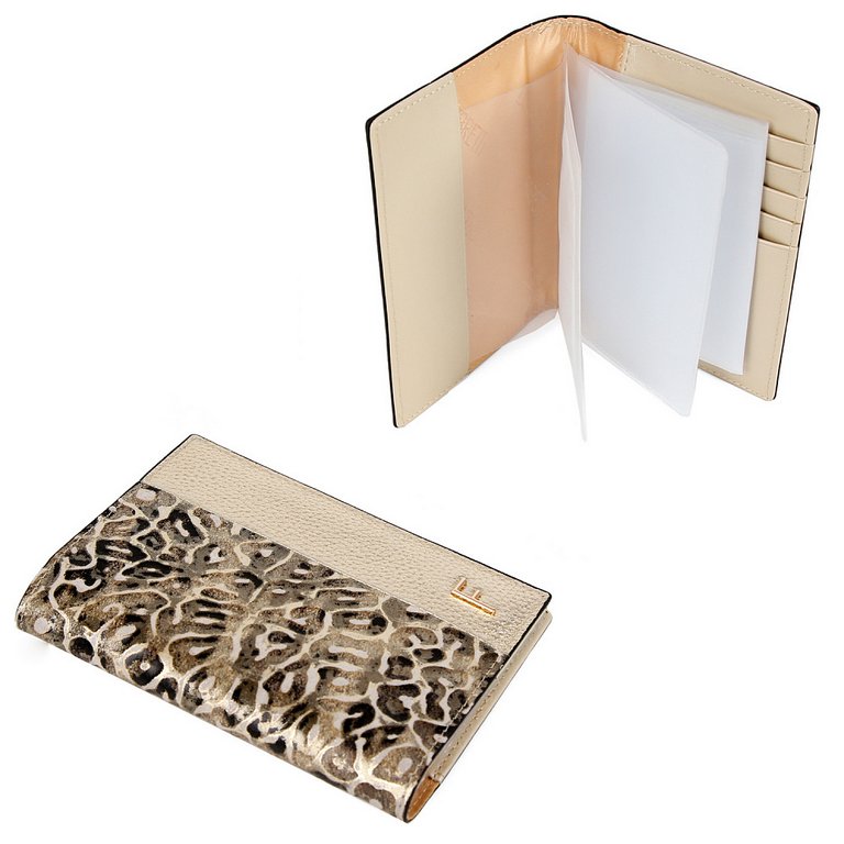 Обложка для документов FABRETTI женская, нат. кожа, 10*14*1,8см, золотой