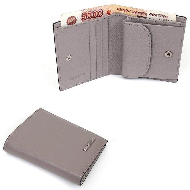Портмоне FABRETTI женское, нат. кожа, 11*10*3см, серый