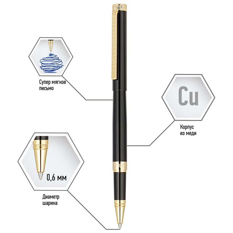 Ручка-роллер Delucci "Classico" черная 0,6мм, корпус черный/золото