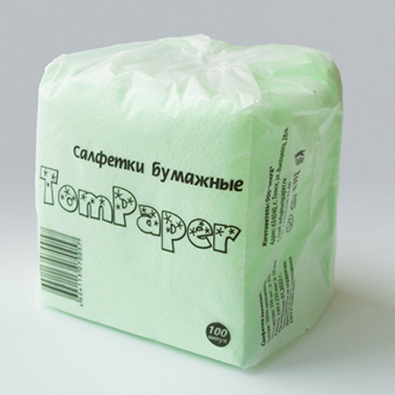 Салфетки цветные зеленые 23х23 TomPaper, 100 шт/уп