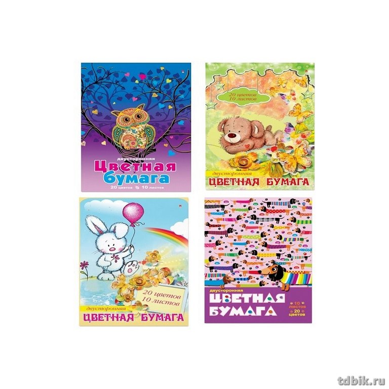Набор цв. бумаги двухсторонней А4 10 лист 20 цв. "Мультики"