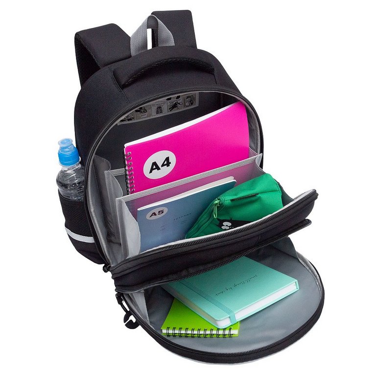 Рюкзак каркасный для мальчика Grizzly 28*36*20 см., черный