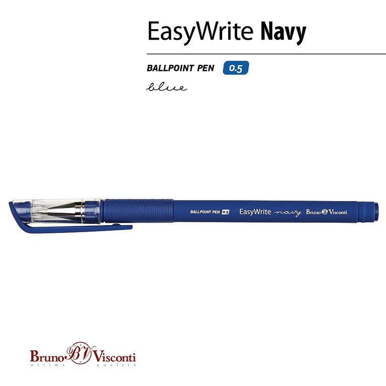 Ручка шариковая BV Easy Write "Navy" резин.упор 0,5мм синяя (стерж.138мм, линия 0,4мм)