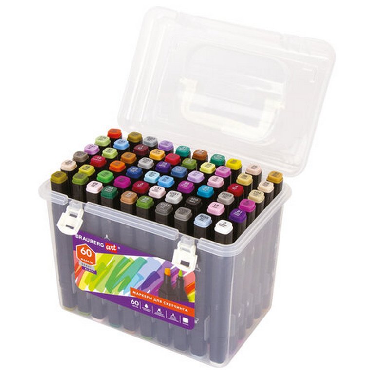 Маркер для скетчинга  60шт/уп BRAUBERG в пласт. пенале