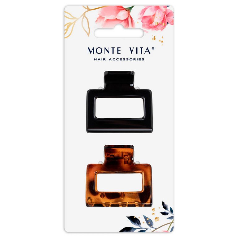 Краб для волос 3,8 см глянцевый, черный и черепаховый 2шт/уп MONTE VITA