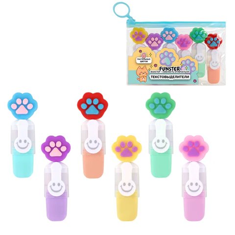 Набор текст-маркеров  6 шт FUNSTER "Лапки" с топперами 1-4 мм (ассорти)