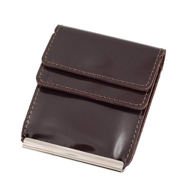 Зажим для денег "Игуана" нат. кожа, темно-коричневый, с карманом для карточек