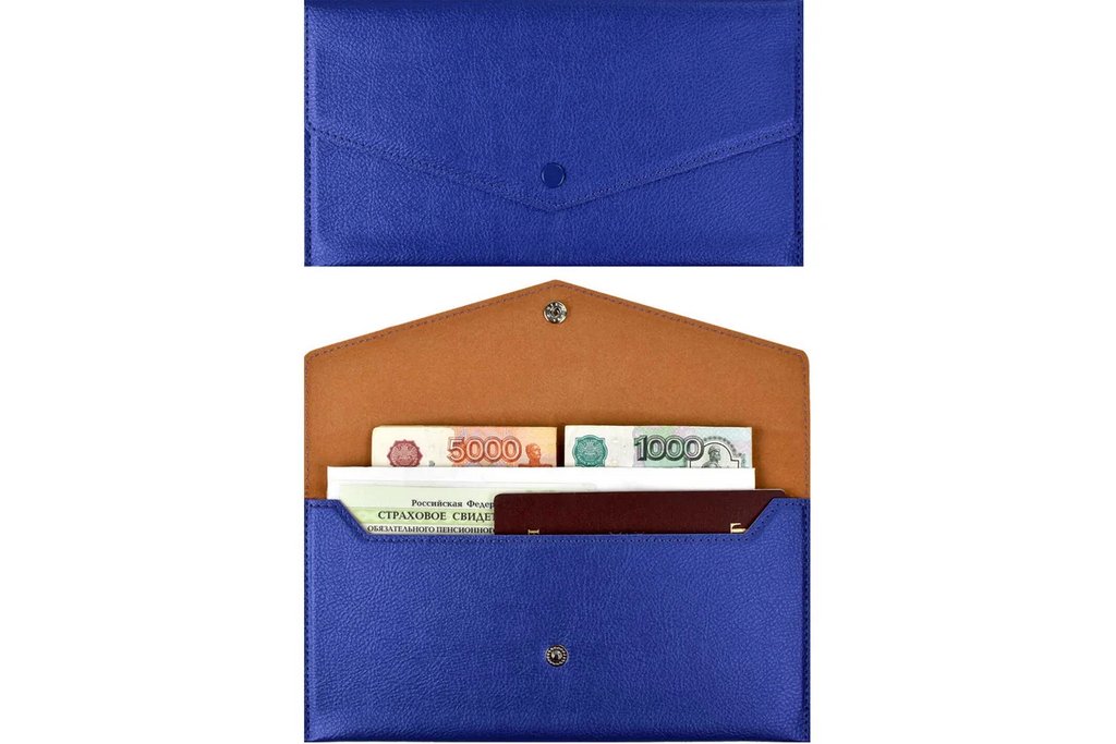 Папка-органайзер для путешествий 227x110 мм на кнопке, синий металлик, 1 отделение