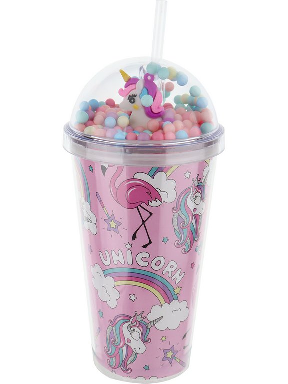 Стакан с трубочкой и крышкой 450мл "Сахарный единорог"