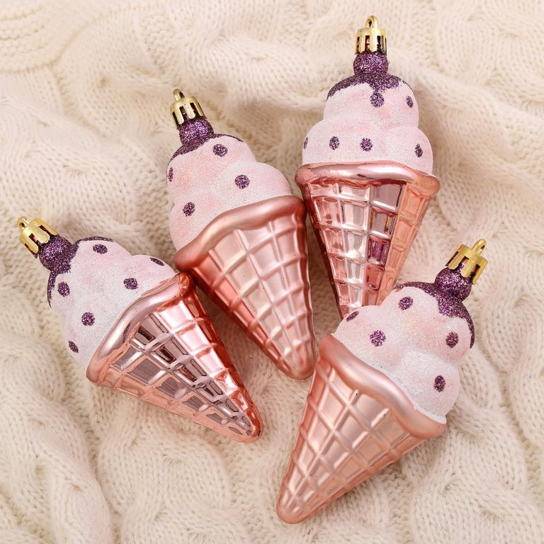 Набор украшений из пластика "Рожок мороженого" 4шт/уп 4,5х10 см