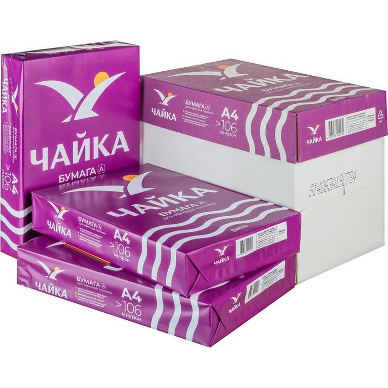 Бумага офисная Чайка А А4, 80 г/м2, 162 CIE, толщ. 110 мкм, 500 л/пач.