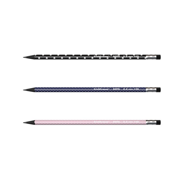 Карандаш ч/г HB с рис. трехгранный ErichKrause "Dots" с ластиком корпус ассорти