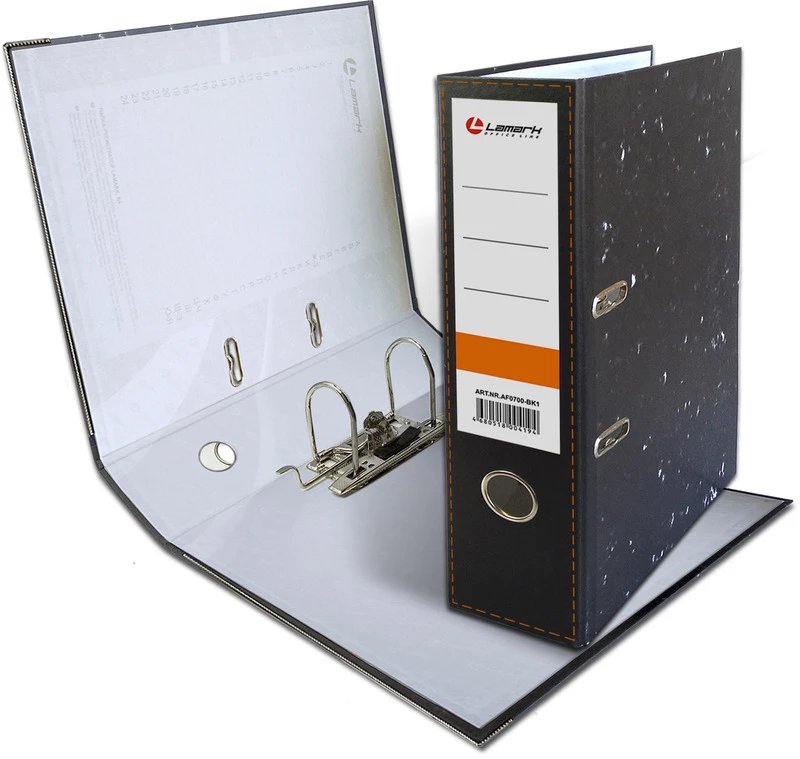 Папка-регистратор А4 75мм Lamark, метал. окантовка черный мрамор