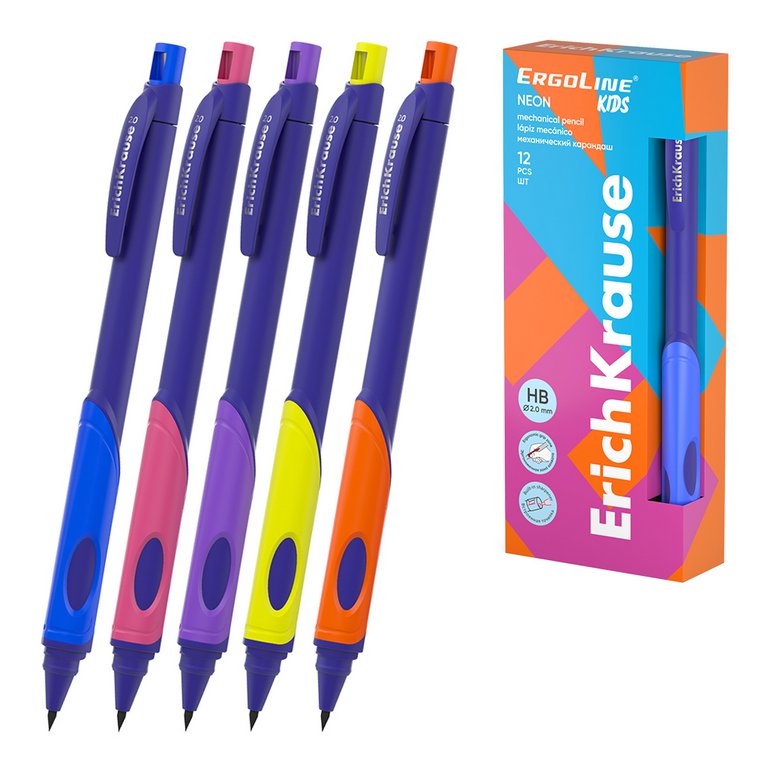 Карандаш механический 2 мм ErichKrause "Kids Neon" с точилкой