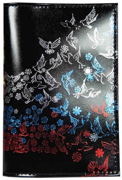 Обложка для автодокументов нат. кожа. лак, черный, тиснение тремя цветами