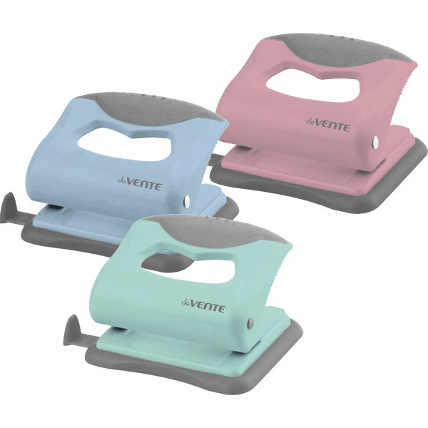 Дырокол до 20л пластик deVENTE "Pastel" с линейкой, ассорти