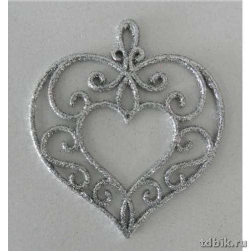 Украшение елочное из пластика "Сердце серебрянное" 10,5х9,5см
