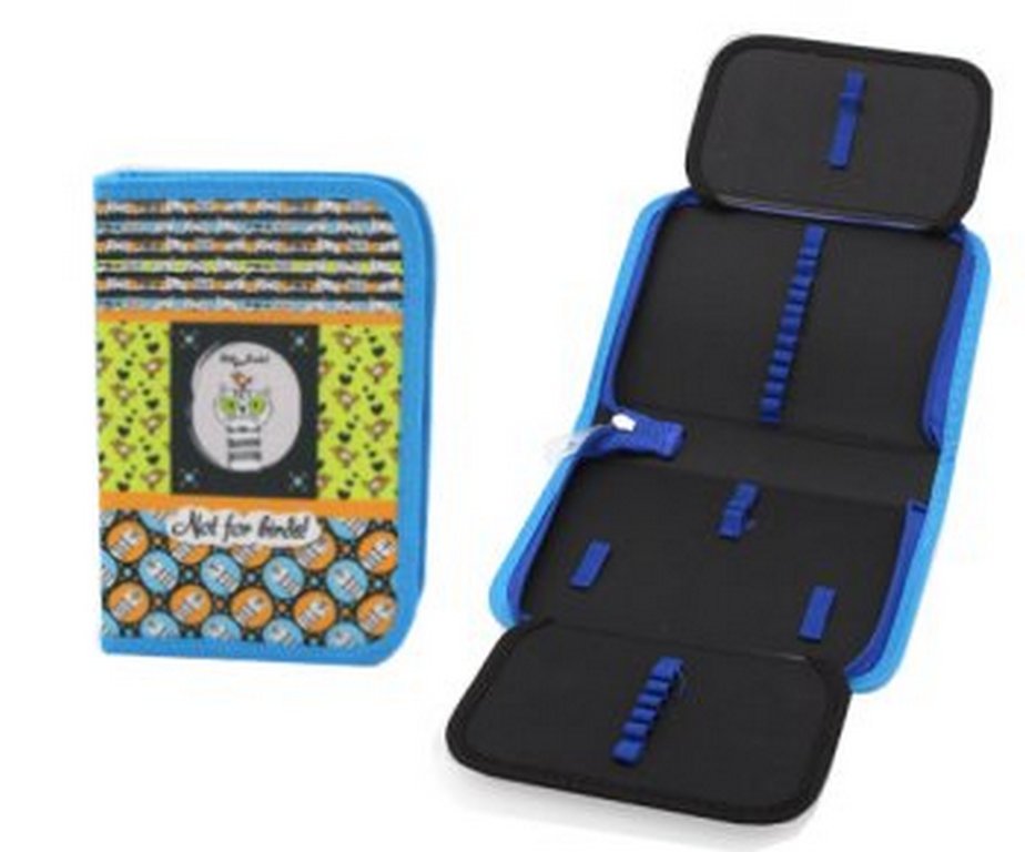 Пенал 1 отд. 2 откид. планки для девочки Intelligent "Котик с птичкой"  21*14 см. ткань