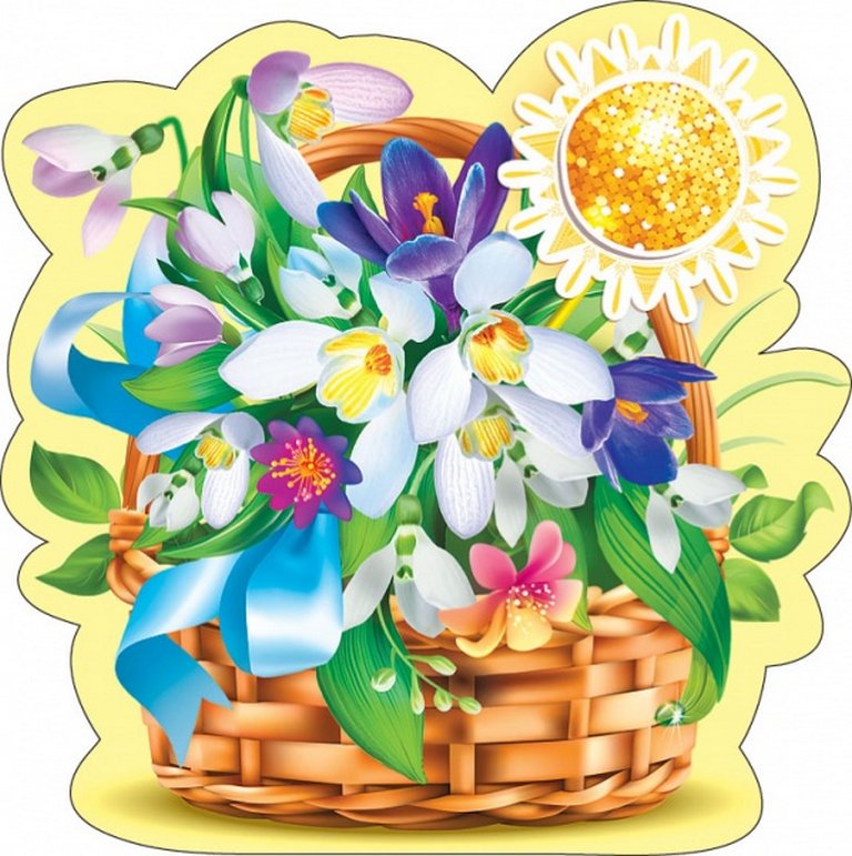 Наклейка оформительская на скотче весенняя "Корзинка с первоцветами"