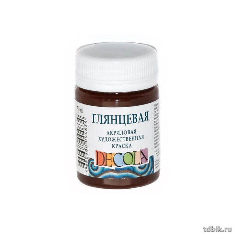 Краска акриловая художественная глянцевая 50мл коричневая Декола